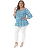 Women's Plus Size Floral Off Shoulder Half Sleeve Crew Neck Ruffle Tiered Vacation Summer Blouse - Agnes Orinda - 3 of 4