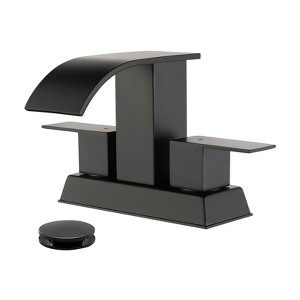 Cobbe Centerset Bathroom Sink Faucet 4-Inch Two-Handle with Pop-Up Drain and Supply Hoses Matte Black - 1 of 4