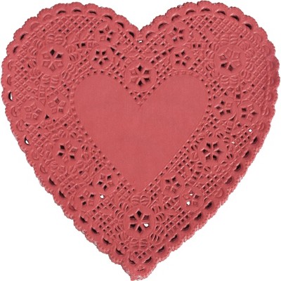 School Smart Paper Die-Cut Heart Lace Doily, 6 Inches, Red, pk of 100