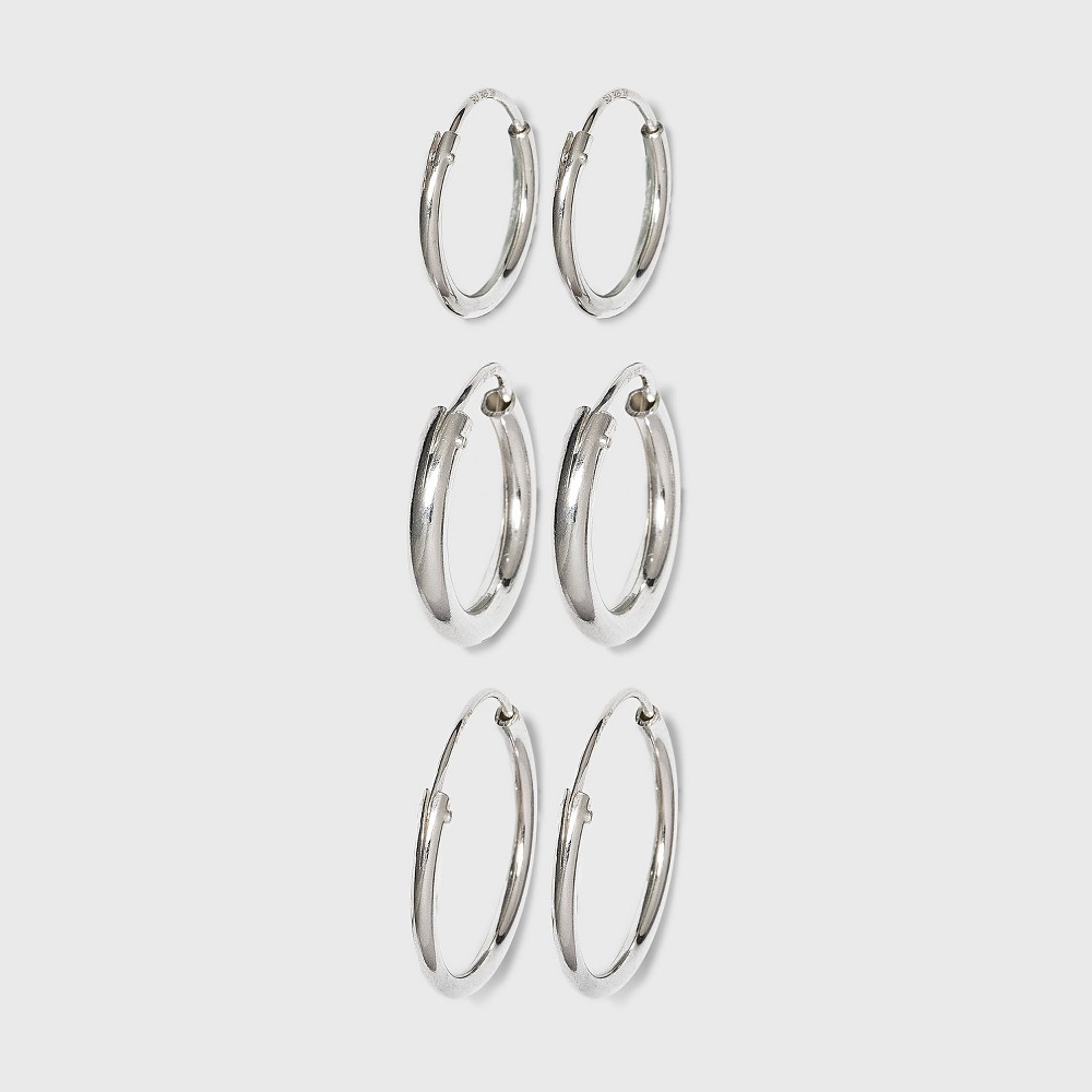 Photos - Earrings Sterling Silver Trio Endless Hoop Earring Set 3pc - Silver