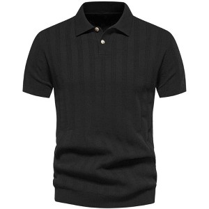 INSPIRE CHIC Men's Short Sleeve Button Regular Fit Knit Texture Polo Shirt - 1 of 4
