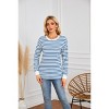 Womens Fall Casual Long Sleeve Shirts Striped Color Block Crew Neck Tops Business Fashion Round Neck Outfits Clothes Blouses - 3 of 4