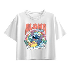 Girls' - Disney - Aloha Stitch Rainbow Surf Short Sleeve Boxy Graphic T-Shirt - 1 of 1