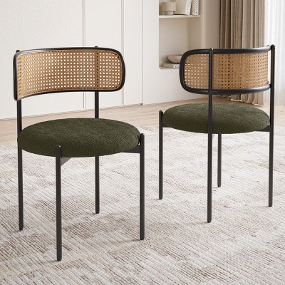 Modern Upholstered Dining Chairs Set of 2, Rattan Back Kitchen Chairs with Metal Legs, Accent Chairs for Dining Room or Living Space - Cuddlewood