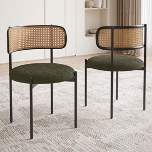 Modern Upholstered Dining Chairs Set of 2, Rattan Back Kitchen Chairs with Metal Legs, Accent Chairs for Dining Room or Living Space - Cuddlewood - 1 of 4