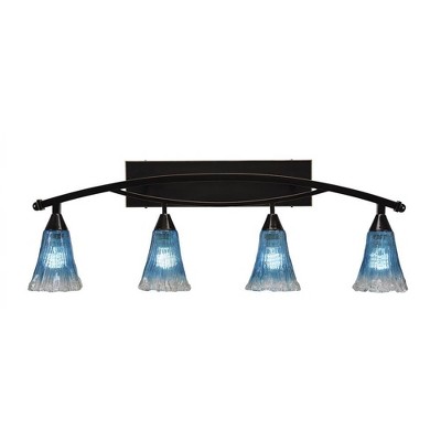 Toltec Lighting Bow 4 - Light Vanity in  Black Copper with 5.5" Fluted Teal Crystal  Shade