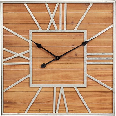 River Parks Studio Caser Silver Metal and Brown Wood 23 1/2" Square Wall Clock