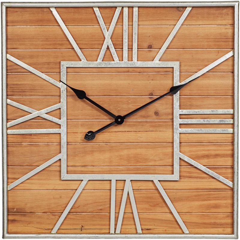 Dahlia Studios Caser Silver Metal and Brown Wood 23 1/2" Square Wall Clock, 1 of 5