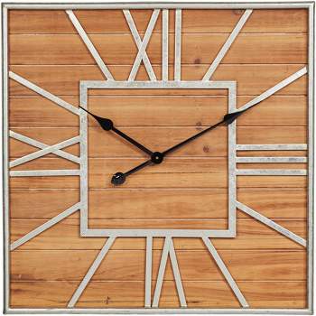 Dahlia Studios Caser Silver Metal and Brown Wood 23 1/2" Square Wall Clock