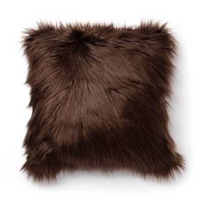 18"x18" Greer Whisk Faux Fur Square Throw Pillow Brown - Sure Fit