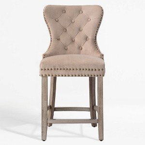 WestinTrends 24" Tufted Upholstered Velvet Bar Stool with Metal Footrest (Set of 2) - 1 of 4