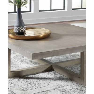 Lockthorne Contemporary Gray Marble & Wood 52'' Square Lift-top Coffee Table