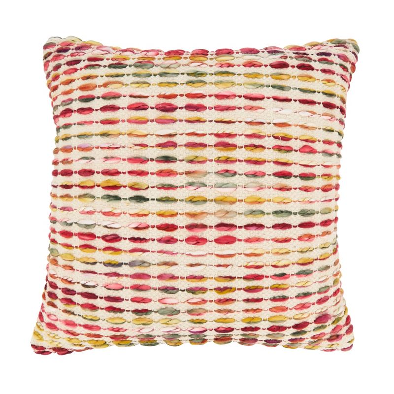 Saro Lifestyle Woven Rainbow Stripe Delight Poly Filled Throw Pillow, Multicolored, 18"x18", 1 of 4