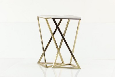 Gold Solid Triangle Stone and Metal Accent Tables 14"W x 24"H Set of 2