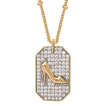 Disney Princess Cinderella Yellow Gold Plated Sterling Silver Cubic Zirconia Slipper Pendant Necklace, Officially Licensed