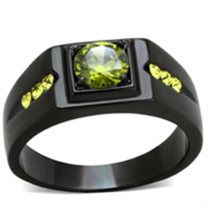 Slickblue Men's Black Ring, Olivine CZ Stone, Yellow Accents, IP Plated Stainless Steel, Polished Finish, Size 8-13 - 1 of 4
