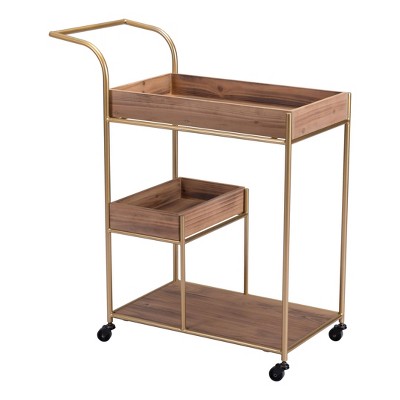 Bar Cart and Tray Brown/Gold - ZM Home