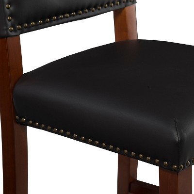 Sapele Finish 24" Brook Counter Stool with Black Leather Cushion