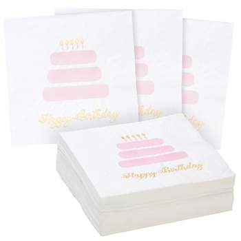 Blue Panda 50 Pack Light Pink Happy Birthday Cocktail Napkins with Gold Foil Accents, 3-Ply, 5 x 5 In