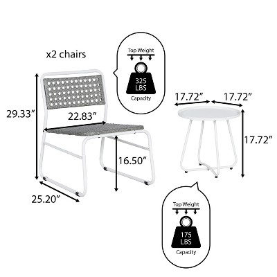 Freja White and Gray Faux Rattan 3-Piece Patio Set