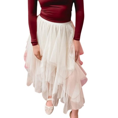 Women's Anna Lined Tiered Mesh Skirt - Origami