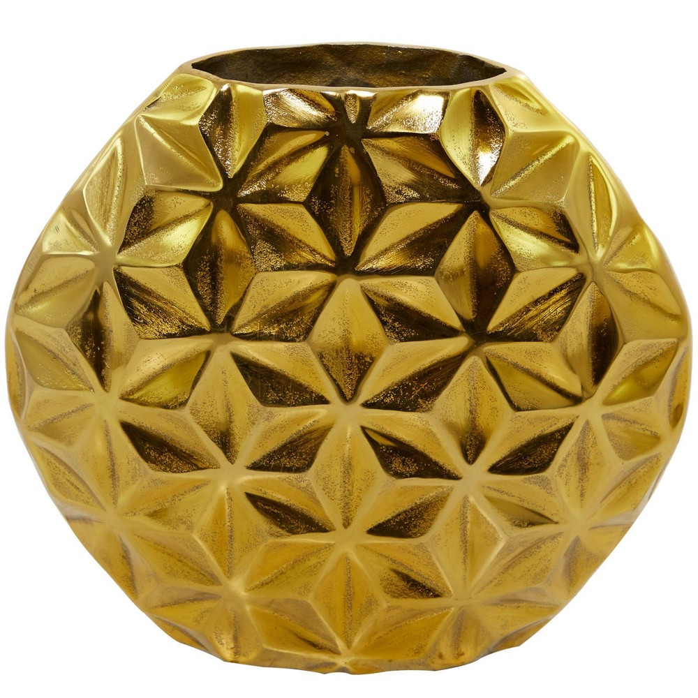 Aluminum Geometric Faceted Vase Gold - CosmoLiving by Cosmopolitan: Modern Style, Oval Shape, Indoor Use, 12.9" Tall