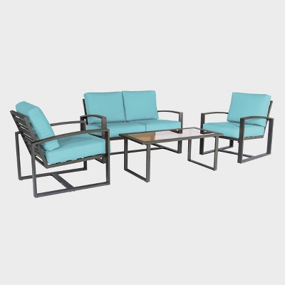 Leisure Made Jasper 4pc Aluminum Seating in Spa Blue Fabric