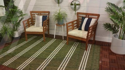 Pink and Aqua Geometric 9' x 12' Outdoor Rug