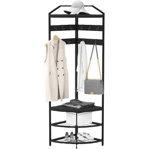 Corner Coat Rack, Modern Metal Clothes Racks Corner Hall Tree Clothing Floor Freestanding Garment with Shelves Storage for Bedroom Living Room - 1 of 3