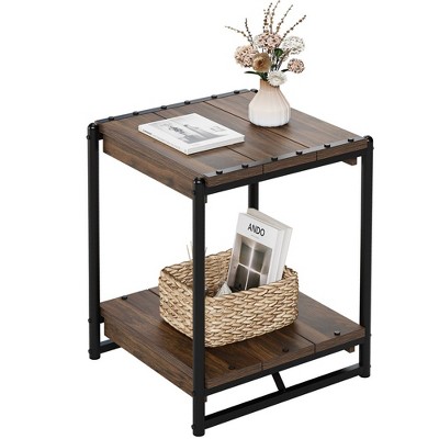 Whizmax 20'' Square Farmhouse Wood Storage End Table with 2 Tier Shelf for Living Room Bedroom