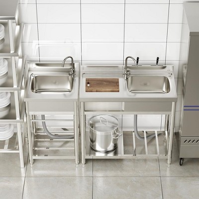 39.4 in. D x 19.7 in. W x 39 in. H Freestanding Laundry/Utility Sink Silver Kitchen Sink with Right Bowl