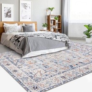 Acekool 2x6 Vintage Blue Washable Runner Rug, Non-Slip Oriental Medallion Low Pile Accent Carpet for Hallway, Entryway, Kitchen - 1 of 4
