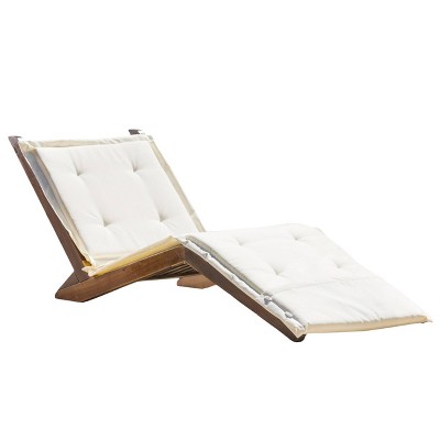 Sonora Wood Patio Folding Lounger with Cushion - Cream Cushion - Christopher Knight Home