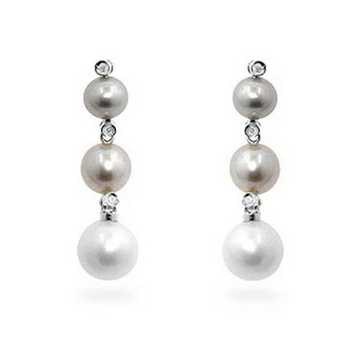 ShineHigh Rhodium Plated Multicolor Pearl Drop Earrings with Triple Tier Design – Elegant Wedding and Fashion Jewelry