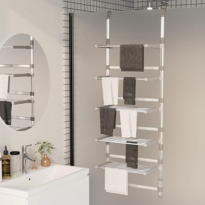 vidaXL 5-Tier Hanging Laundry Drying Rack in Silver - Aluminum Construction with Adjustable Height, Foldable Design and Easy Wall Mounting - 1 of 4