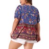 Agnes Orinda Women's Plus Size Boho Floral Print V Neck Short Sleeve Summer Peplum Blouses - 4 of 4