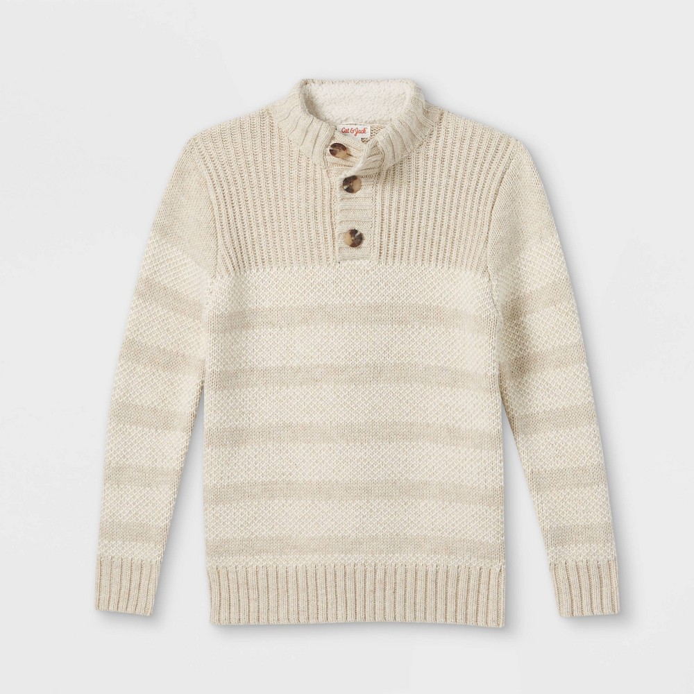 Boys' Striped Mock Neck Sweater - Cat & Jack Oatmeal XL
