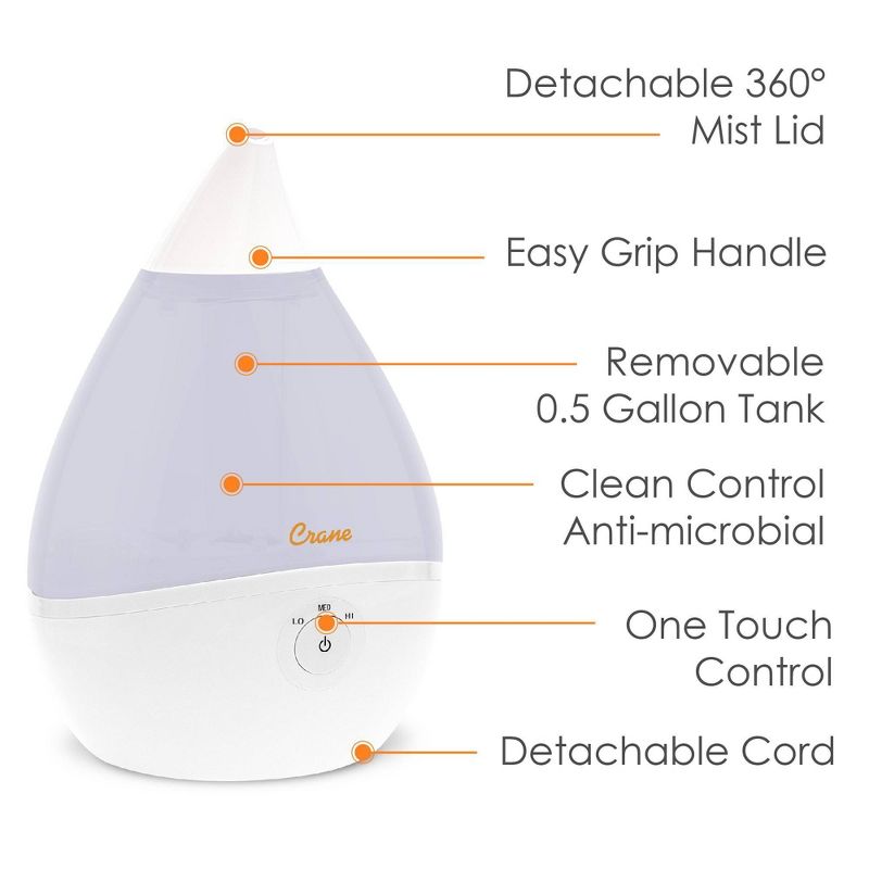 Crane Droplet Ultrasonic Cool Mist Humidifier - 0.5gal, 4 of 15