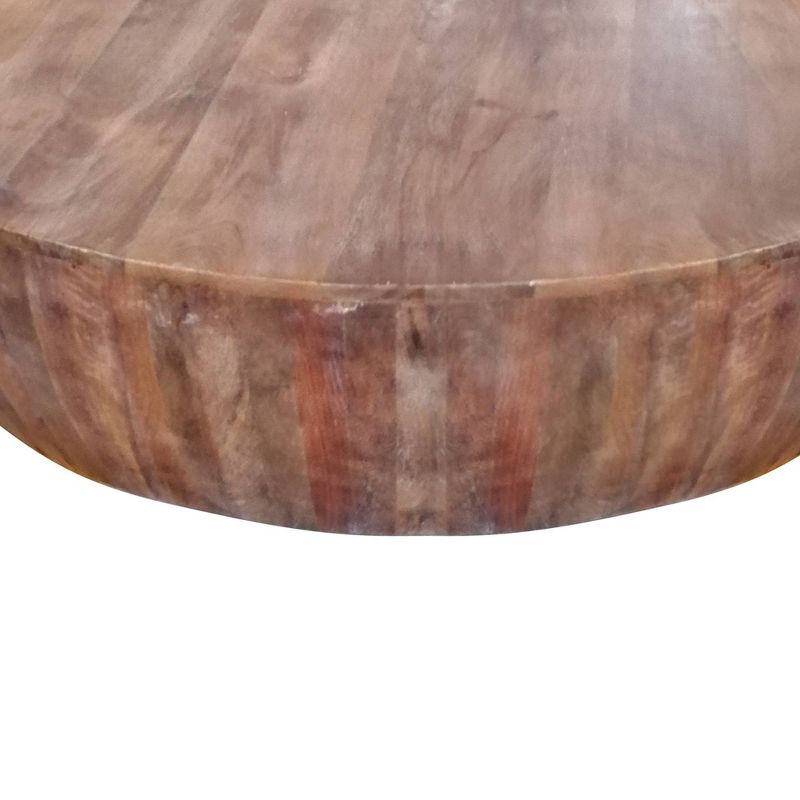 Handcarved Drum Shape Round Top Mango Wood Distressed Wooden Coffee Table Brown - The Urban Port, 6 of 8