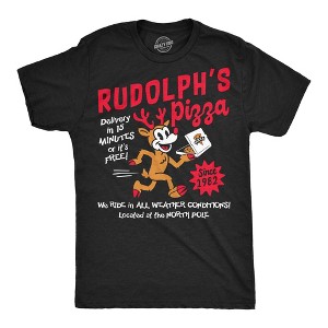 Mens Funny T Shirts Rudolphs Pizza Sarcastic Christmas Graphic Novelty Tee For Men - Crazy Dog Men's T Shirt Gift For Christmas - 1 of 4