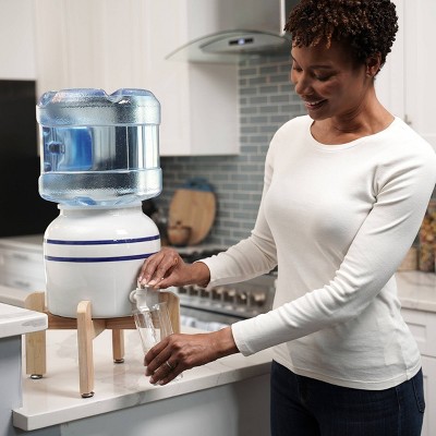 Primo White Ceramic Tabletop Water Dispenser with Wooden Stand