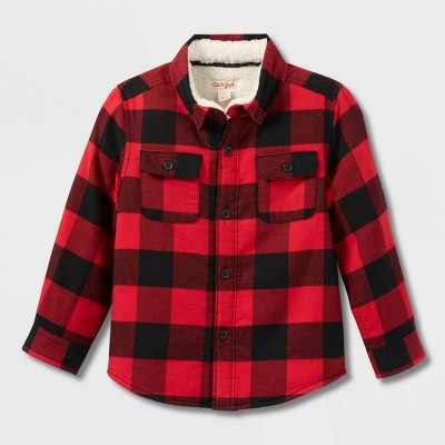 Toddler Boys' Sherpa Lined Flannel Long Sleeve Button-Down Shirt - Cat & Jack™ Red