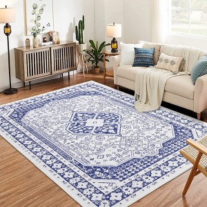 8x10 ft Vintage Boho Printed Area Rugs, Stain Resistant Washable Rug, Large Soft Low Pile Carpet, Non-Slip Backing for Bedroom Kitchen Nursery - 1 of 4