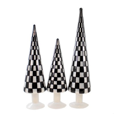 Black and White Checkered Glass Christmas Tree Set