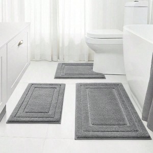 Bathroom Rug Set, 3 - Piece Super Soft Non - Slip Microfiber Toilet Mat with U - Shaped Design, Grey - 1 of 4