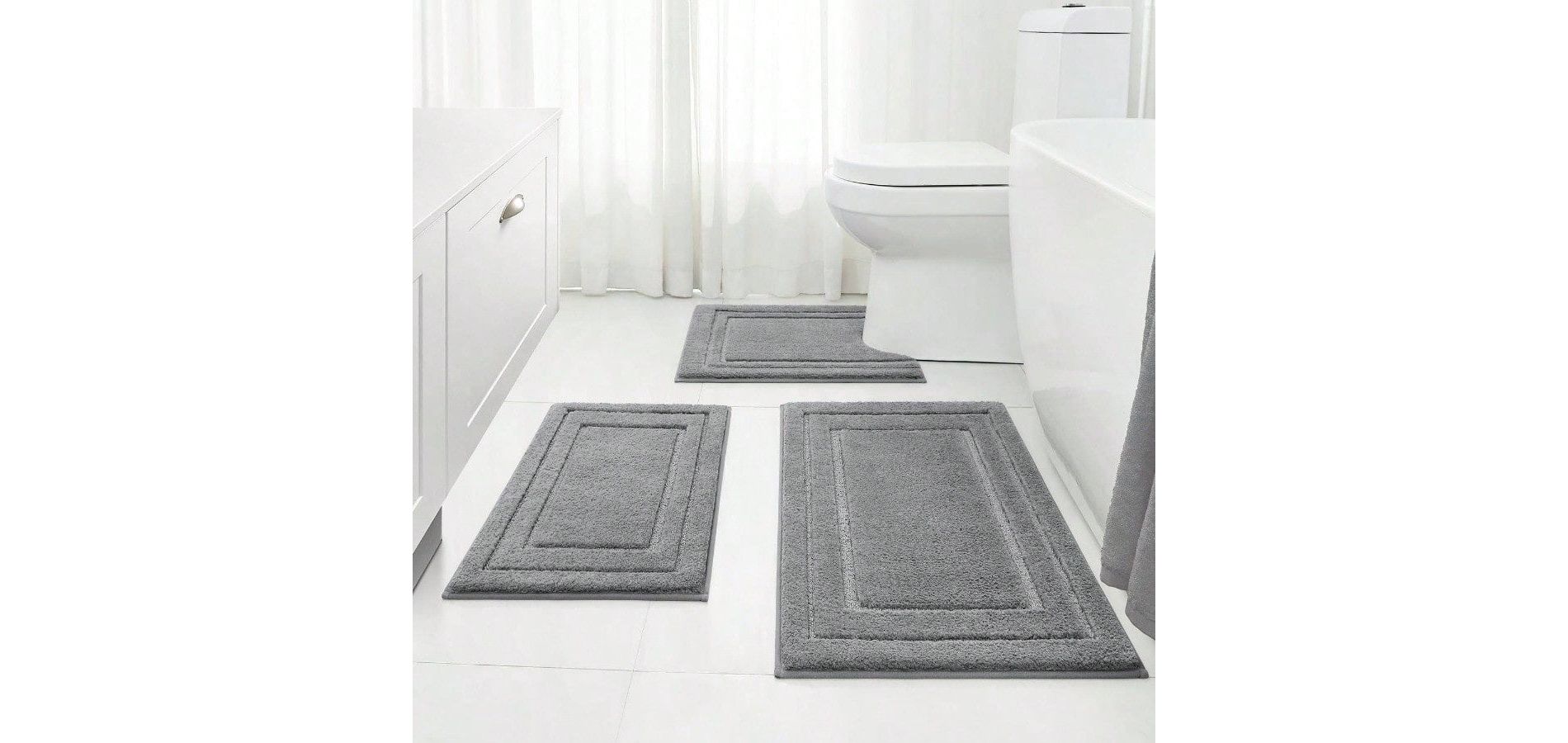 Bathroom Rug Set, 3 - Piece Super Soft Non - Slip Microfiber Toilet Mat with U - Shaped Design, Grey