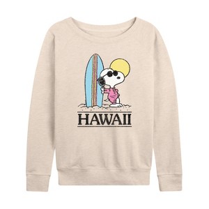 Women's - Peanuts - Hawaii Lightweight French Terry Wide Neck Long Sleeve Shirt - 1 of 4