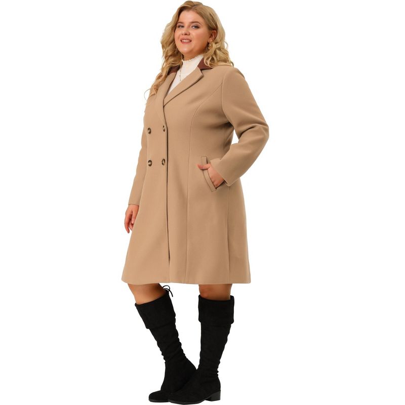 Agnes Orinda Women's Plus Size Fashion Notched Lapel Double Breasted Pea Coats, 4 of 7