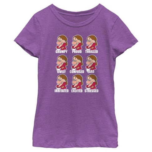 Girl's Snow White and the Seven Dwarfs Grumpy Expressions T-Shirt - Purple  Berry - Medium