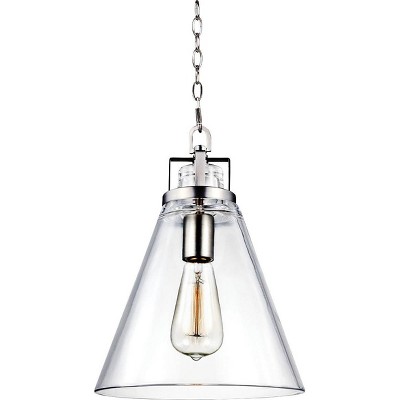 Feiss Frontage 10"W Satin Nickel 1-Light Glass Mini Pendant